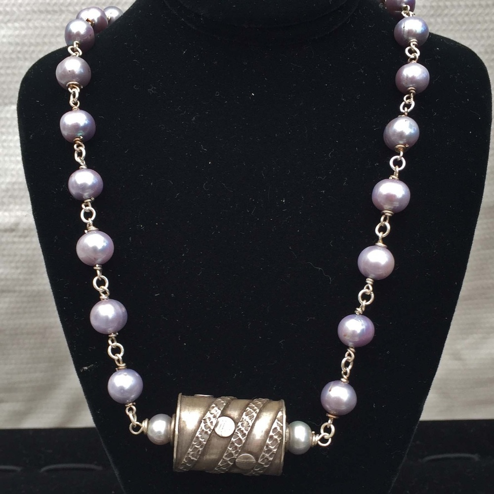 Genuine Pearl and Sterling Silver Necklace